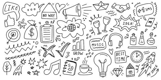 Doodle set hand drawn elements Abstract arrows outline style concept design