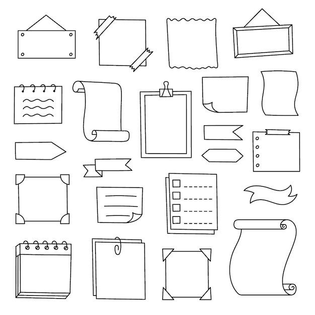 Doodle set hand drawn elements for diary notebook and planner Collection of decorations frames