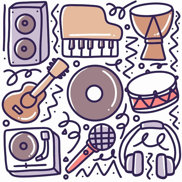 Doodle set of music tools hand drawing with icons and design elements