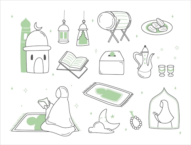 Doodle set of ramadan