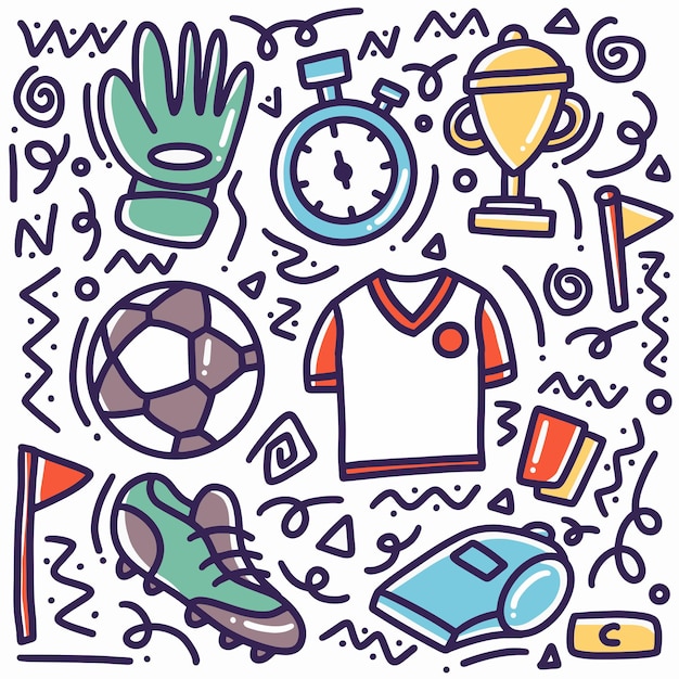 Doodle set of sports hand drawing with icons and design elements