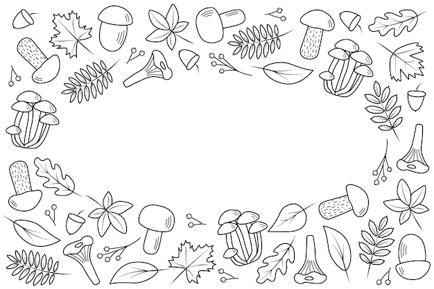 Doodle set of tree leaves and mushrooms autumn concept vector illustration