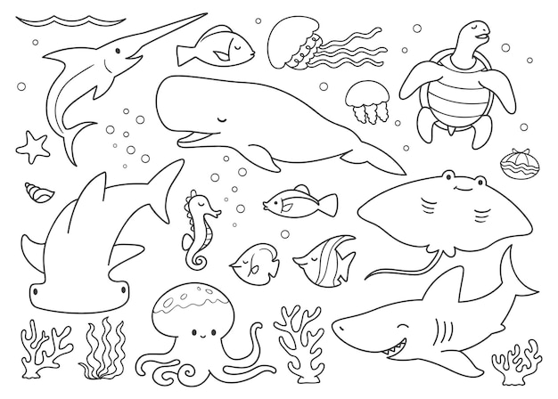 Doodle set underwater animals