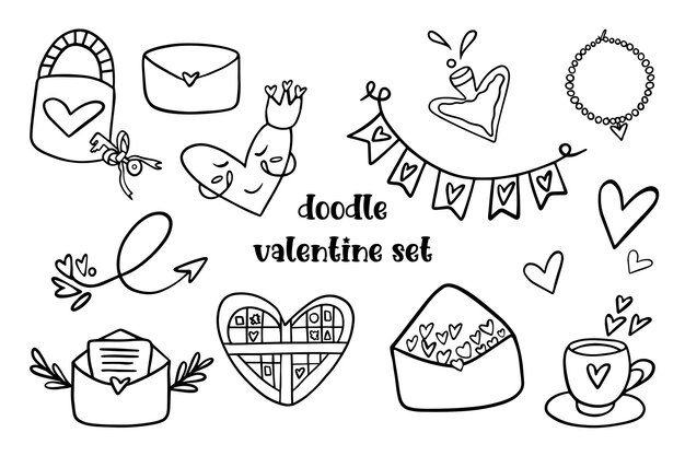 Vector doodle set for valentine is day