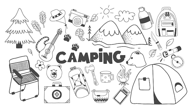 Doodle set with camping elements