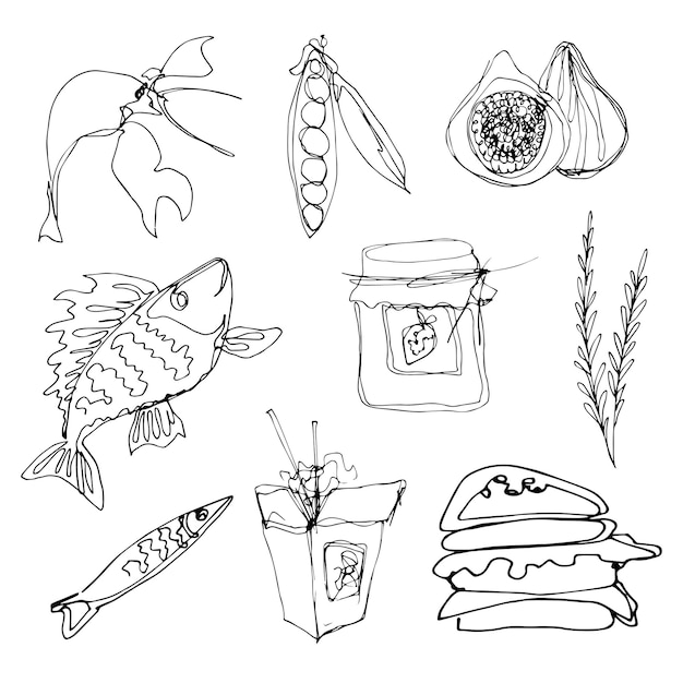 Doodle set with food elements