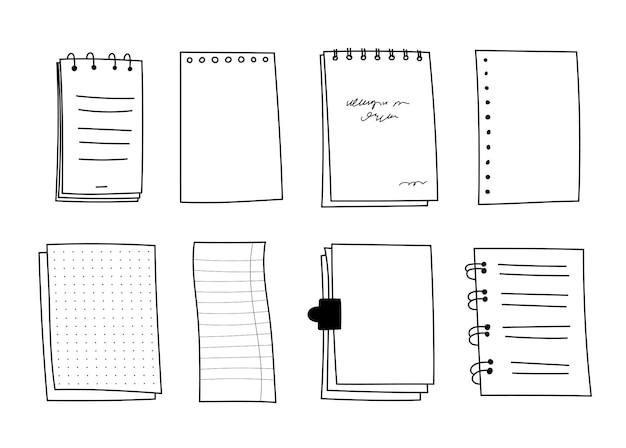 Doodle sheets of various notebooks Handdrawn paper with stripes polka dots blank