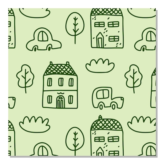 Doodle simple house vector pattern