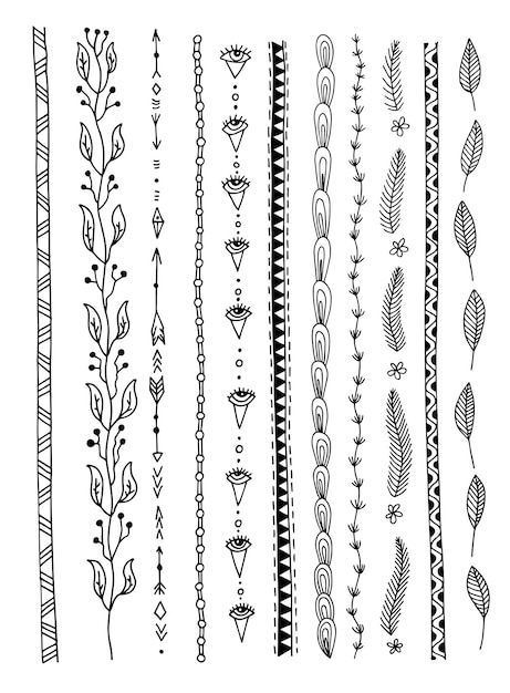 Doodle sketch drawing divider line set of simple doodle borders