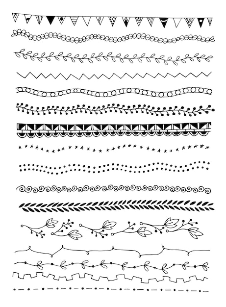 Doodle sketch drawing divider line set of simple doodle borders