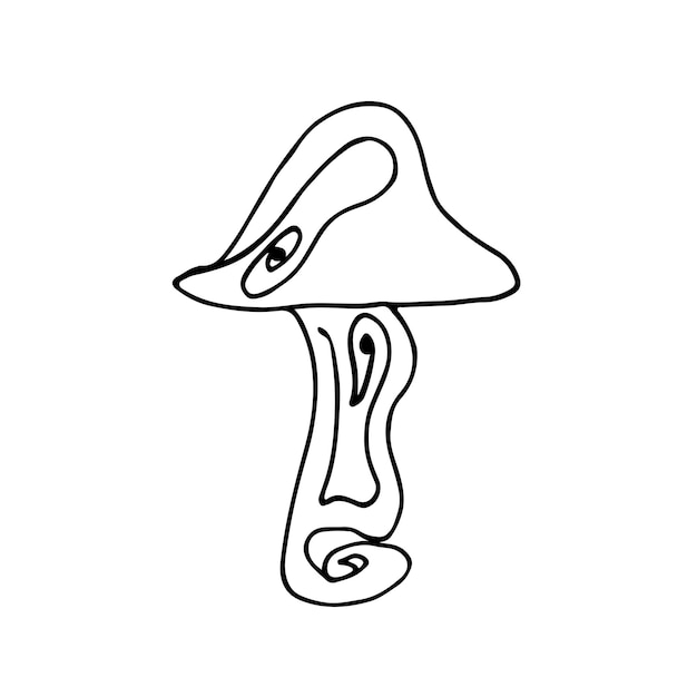 Doodle sketch mushroom hand drawn Black silhouette of a mushroom and swirls Icon postcard logo