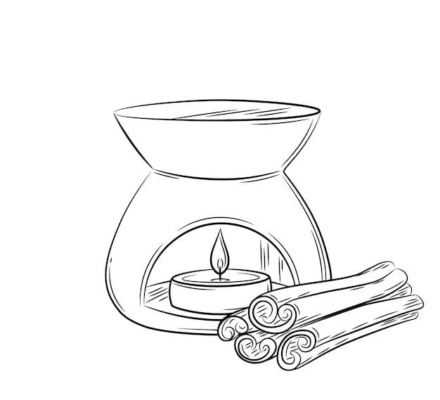 Doodle sketch style. Line drawing of a simple cinnamon essential oil diffuser.