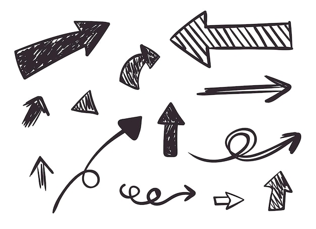 Doodle sketchy arrow pencil ink isolated design element set graphic design illustration