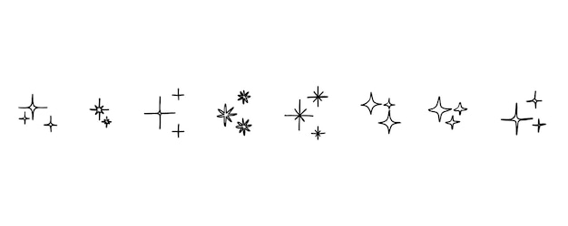 Doodle Sparkle twinkle stars symbols set Hand drawn stars Set of vector sparkle star icon Bright