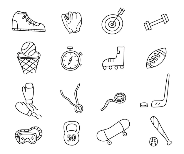 Doodle sports icons set Vector illustration