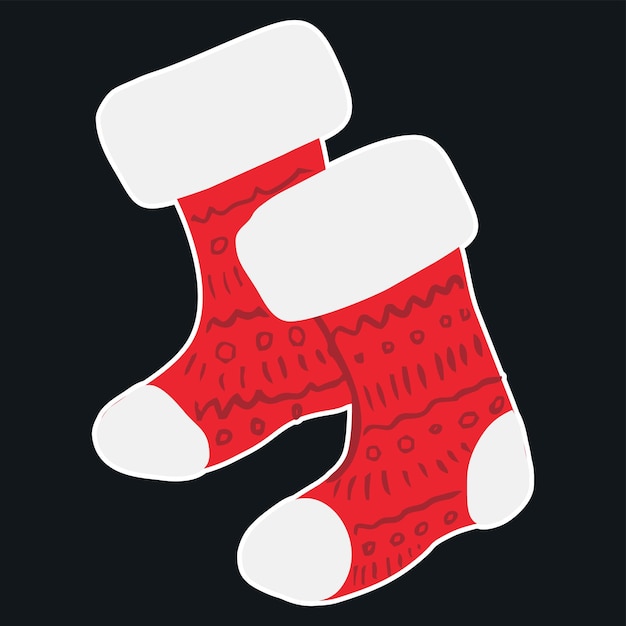 Doodle sticker Christmas red socks. Vector illustration