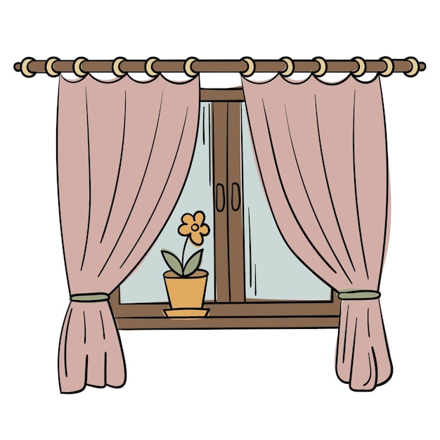 Doodle sticker of a cozy window with curtains