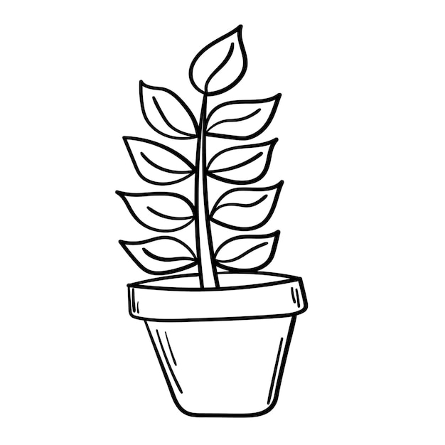 Doodle sticker cute houseplant in a pot