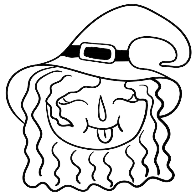 Doodle sticker funny witch with hat