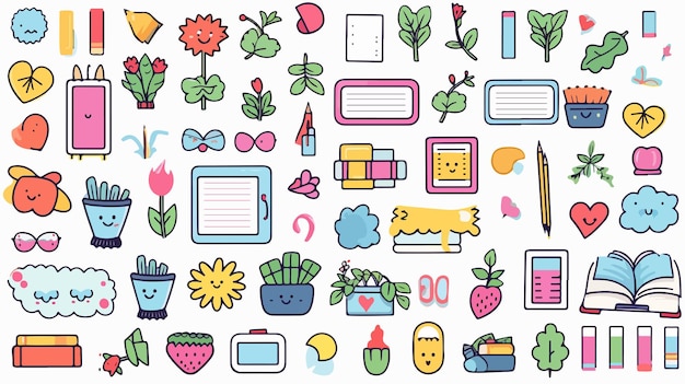 Vector doodle sticker notebook graphic elements collection