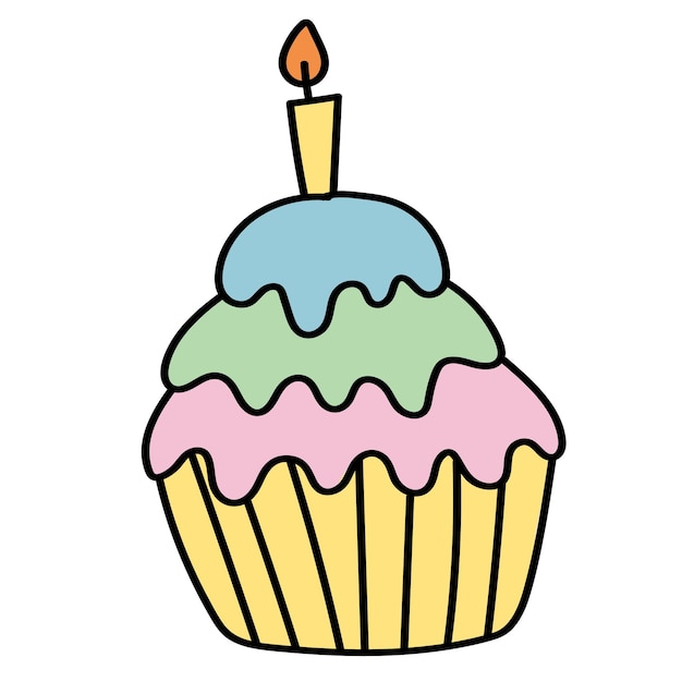 Doodle sticker with cute birthday cake