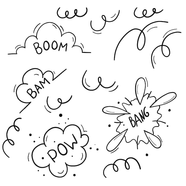 Doodle style bomb explosion set Speech in bubbles