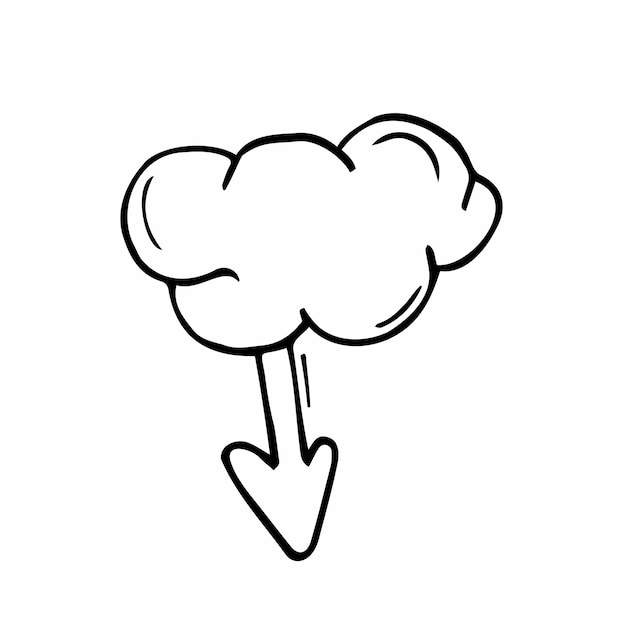 Doodle style cloud computing illustration showing data being uploaded into the cloud and downloaded