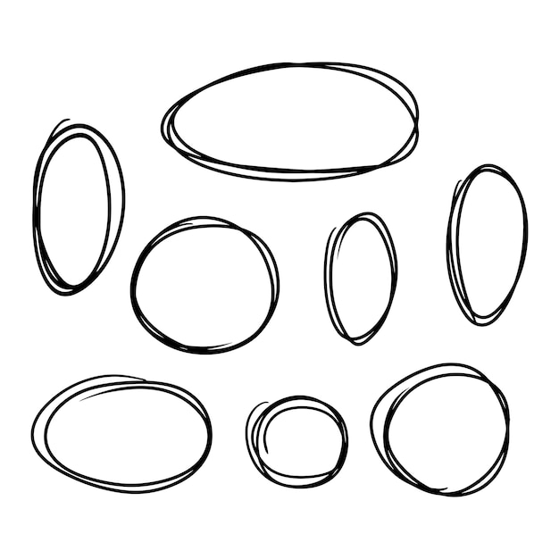 Doodle style hand drawing Set of different patterns of circles and ovals Isolated vector