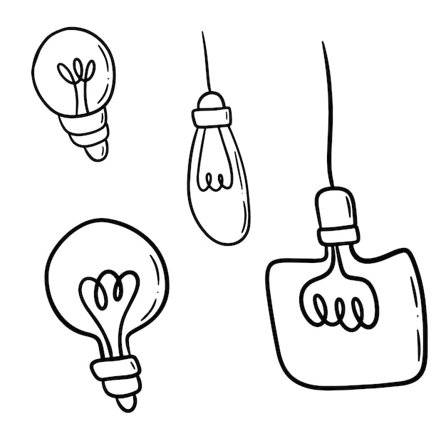 Doodle style lamp idea set black outline vector