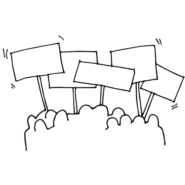 doodle style vector illustration image of a rally protest uprising revolution simple line