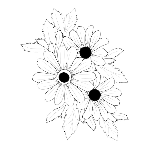 doodle stylish beautiful hand drawn black-eyed flower isolate image