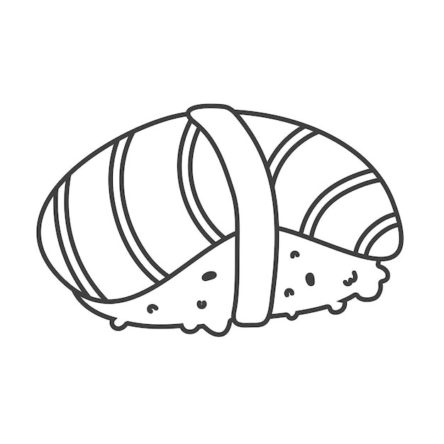 Doodle sushi roll with sesame japanese food Sushi roll cartoon style icon Sushi isolated on white background Vector cartoon sushi Hand draw style sushi rollssian food