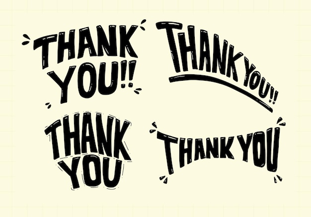 Doodle thank you typo typography hand drawing vector collection