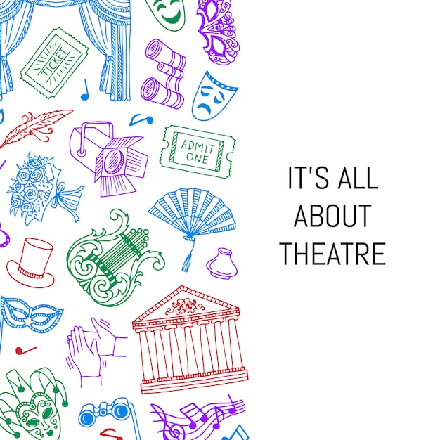 doodle theatre elements background illustration with place for text