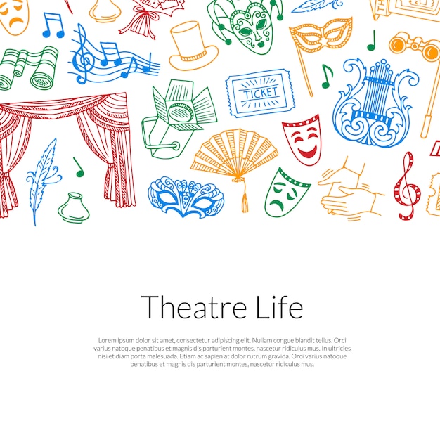 doodle theatre elements background illustration with place for text