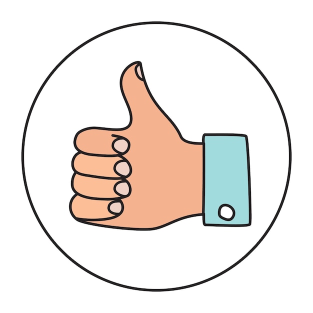 Doodle thumbs up icon or logo hand drawn with thin line