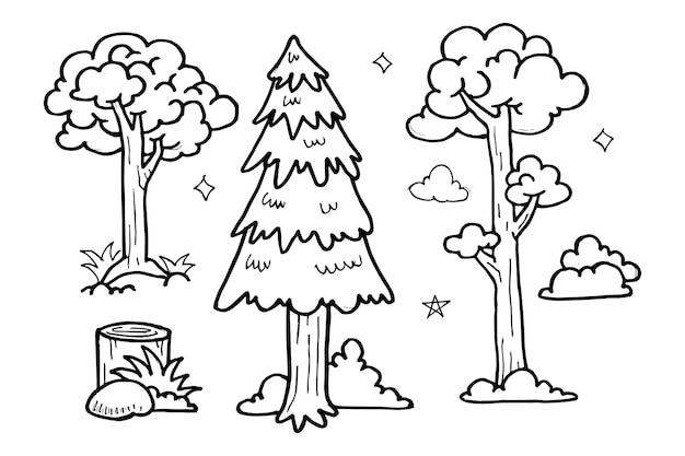 Doodle of tree set with hand draw vector