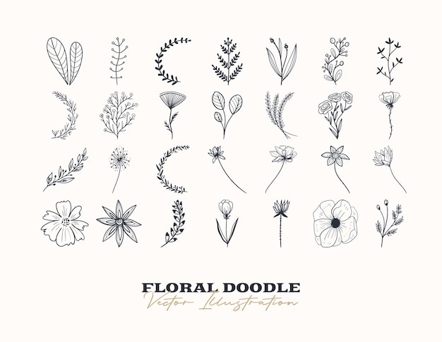 Doodle vector flowers set Hand drawn Decorative elements for design