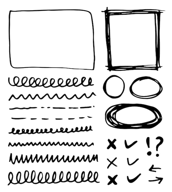 Doodle vector lines and curvesHand drawn check and arrows signs Set of simple doodle lines