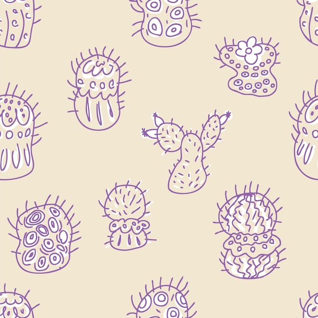 Doodle vector seamless pattern of cacti Perfect for fabric scrapbooking textile and prints Sketch style illustration for decor and design