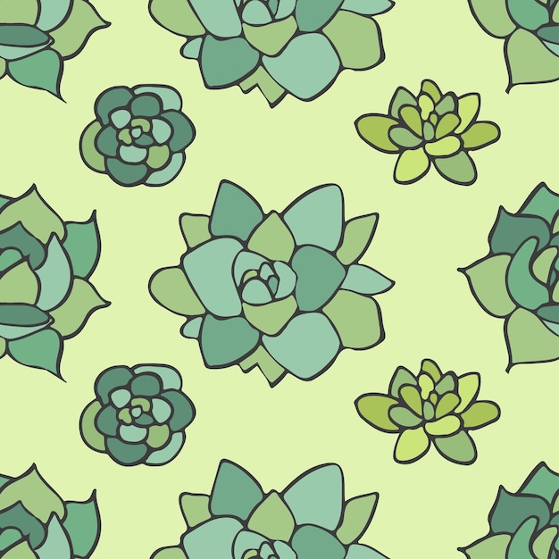 Doodle vector Succulent green texture home plants seamless texture desert flora fabric textile