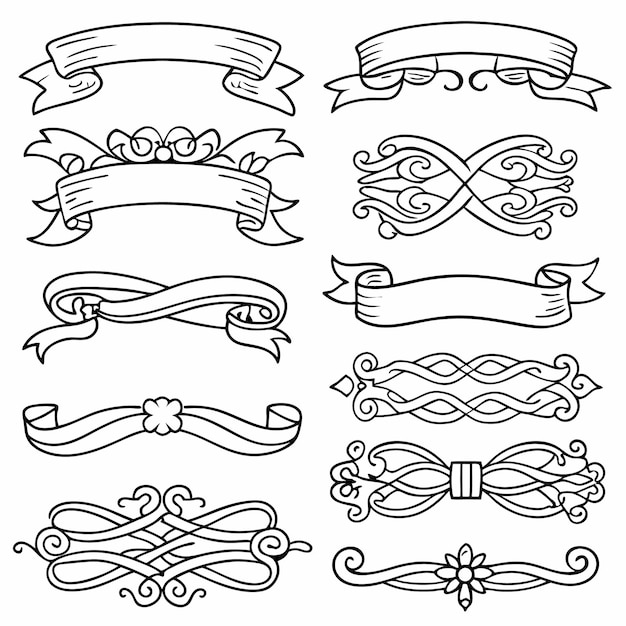 Vector doodle vintage ribbon set