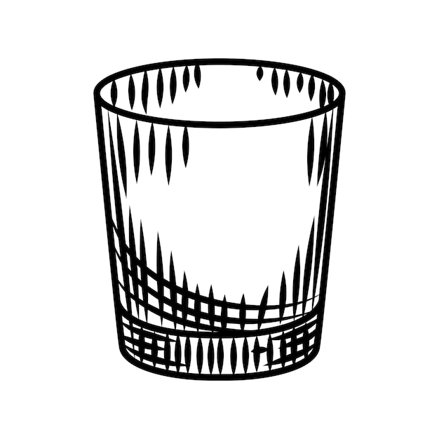 Doodle vodka shot isolated on white background. Empty shot glass of alcohol. Bar menu design. Transparent drink glass.Vintage engraved style. Vector illustration