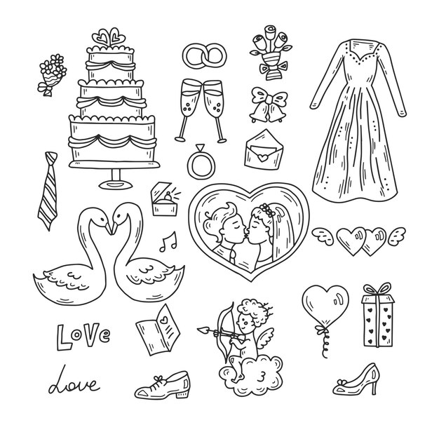 Doodle wedding elements collection