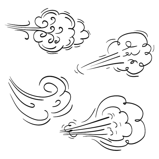 doodle wind blow gust design isolated on white background vector hand drawn illustration