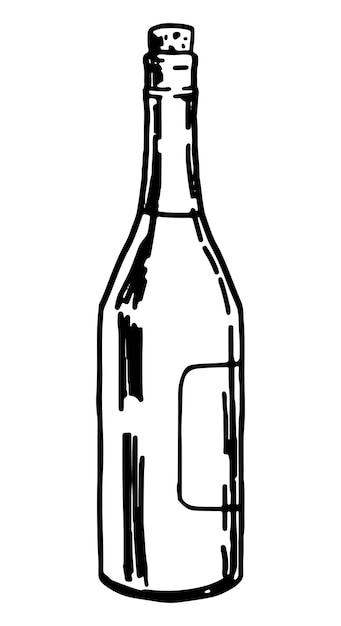 Doodle of wine bottle Outline drawing of alcohol beverage Hand drawn vector illustration Single clipart isolated on white background