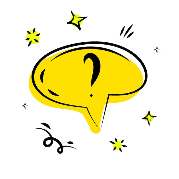 Doodle yellow color question marks icon in bubbles Vector design background