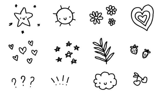 Doodles branch, nature collection isolated line set. Hand drawn vector illustrations.