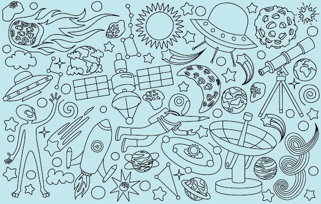 doodles set of Space objects.