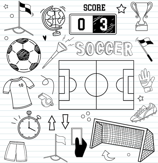 Doodles soccer icon and elements